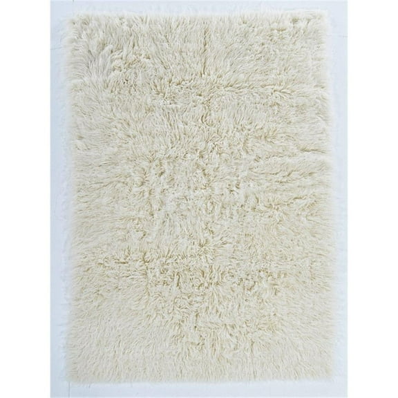 Riverbay Furniture Transitional Flokati Hand Woven Wool 5'x7' Rug in Natural