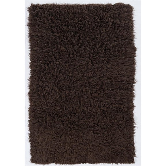 Riverbay Furniture Transitional Flokati Hand Woven Wool 5'x8' Rug in Cocoa Brown