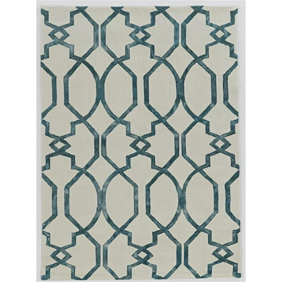 Riverbay Furniture Transitional Polyester 5'x7' Rug in Ivory and Teal