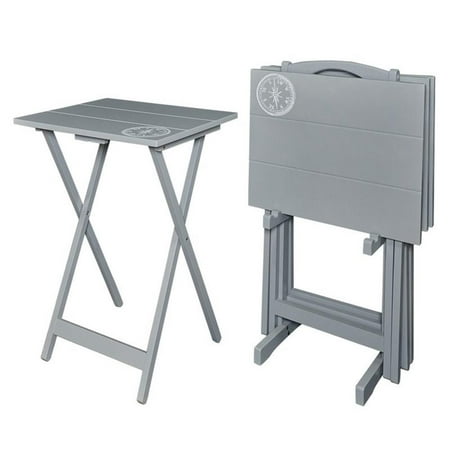 Riverbay Furniture Transitional Wood 5 Piece Compass Tray Table Set in Gray