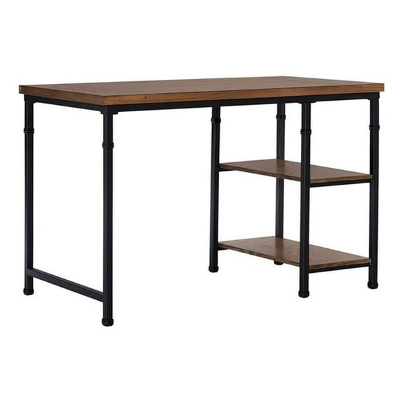 Riverbay Furniture Transitional Wood Desk with 2 Shelves in Brown Stained/Black