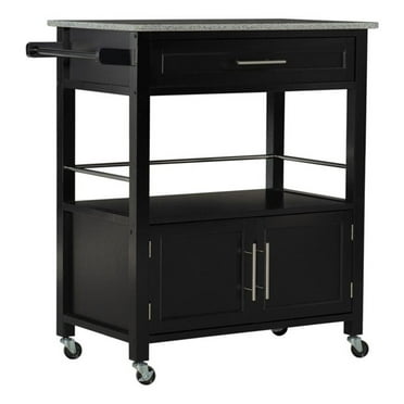 Riverbay Furniture Transitional Wood/Granite Top Kitchen Cart in Black