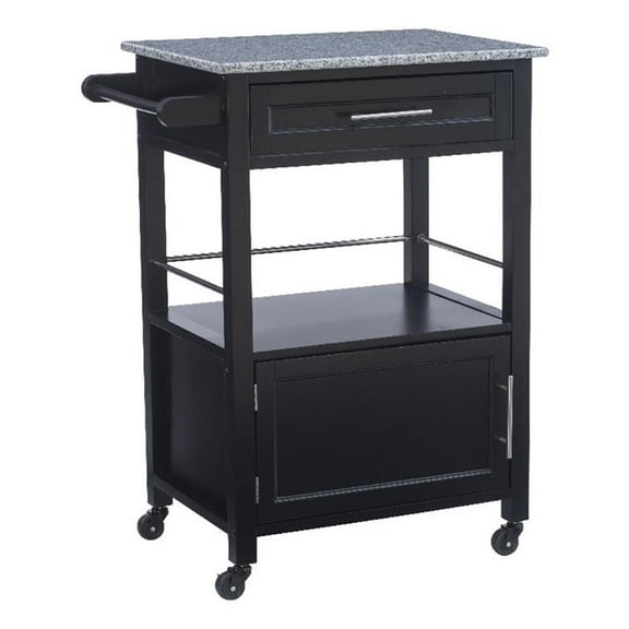 Riverbay Furniture Transitional Wood/Granite Top Kitchen Cart in Classic Black