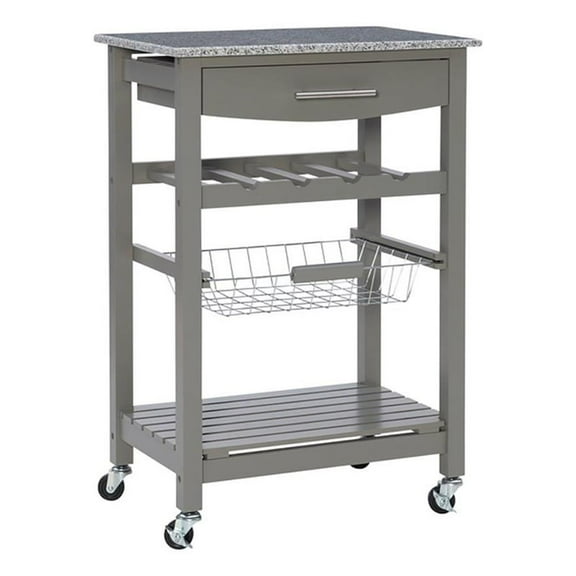 Riverbay Furniture Transitional Wood/Granite Top Kitchen Island in Gray