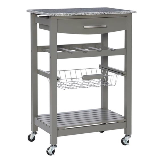 Riverbay Furniture Transitional Wood/Granite Top Kitchen Island in Gray