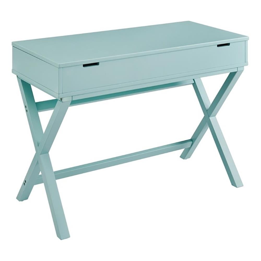 Turquoise Wood Lift-Top Standing Desk with X-Frame Legs