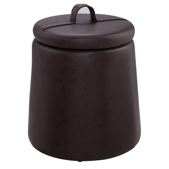 Riverbay Furniture Upholstered Faux Leather Storage Ottoman in Brown
