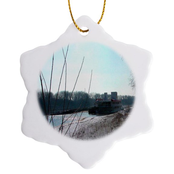 3drose, Riverboat, 3 inch Snowflake Porcelain Ornament