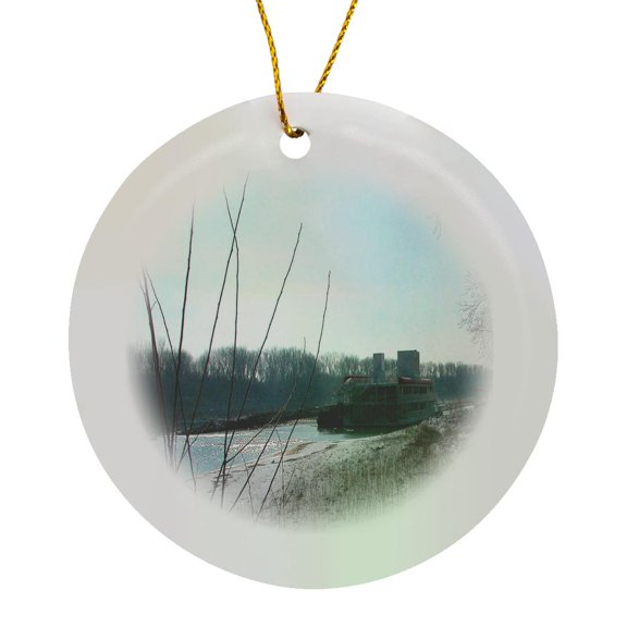 3drose, Riverboat, Circle Porcelain Ornament