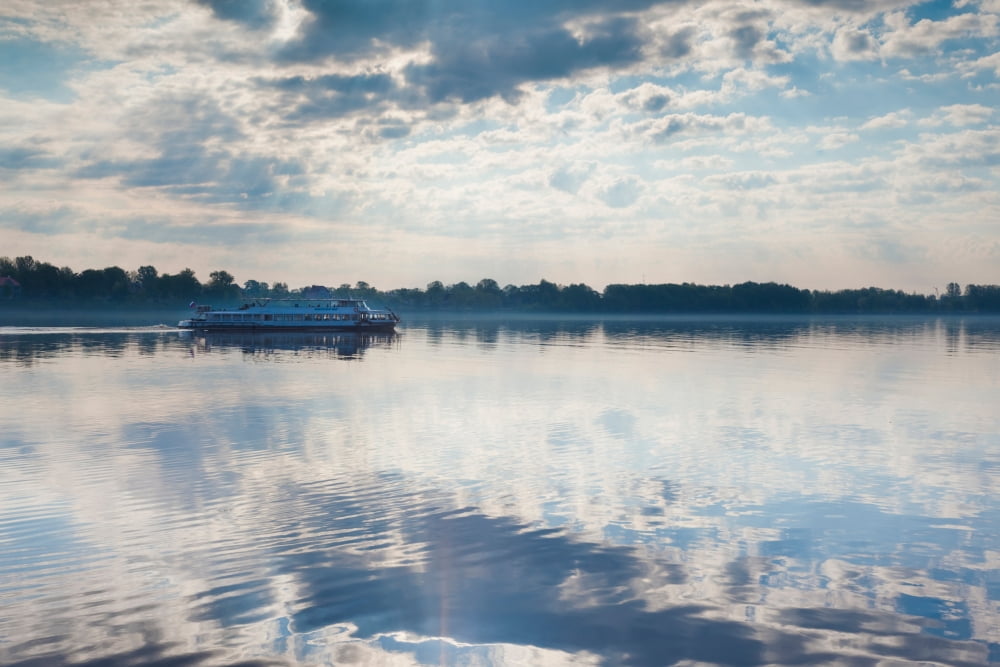 Riverboat in river Volga Riverfront Yaroslavl Russia Canvas Art - Panoramic Images (36 x 12)