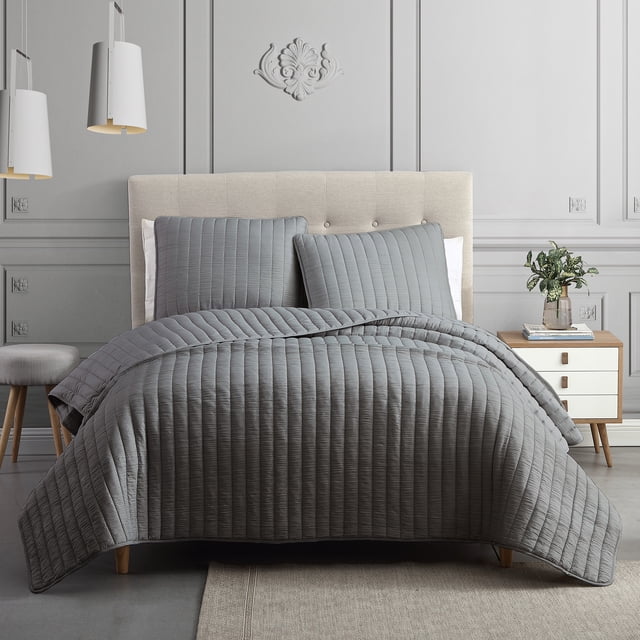 Riverbrook Home 3 Piece Quilt Set, King, Dark Gray, Moonstone, Polyfill, Adult