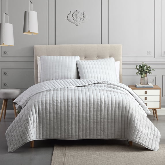Riverbrook Home 3 Piece Quilt Set, King, Light Gray, Moonstone, Polyfill, Adult