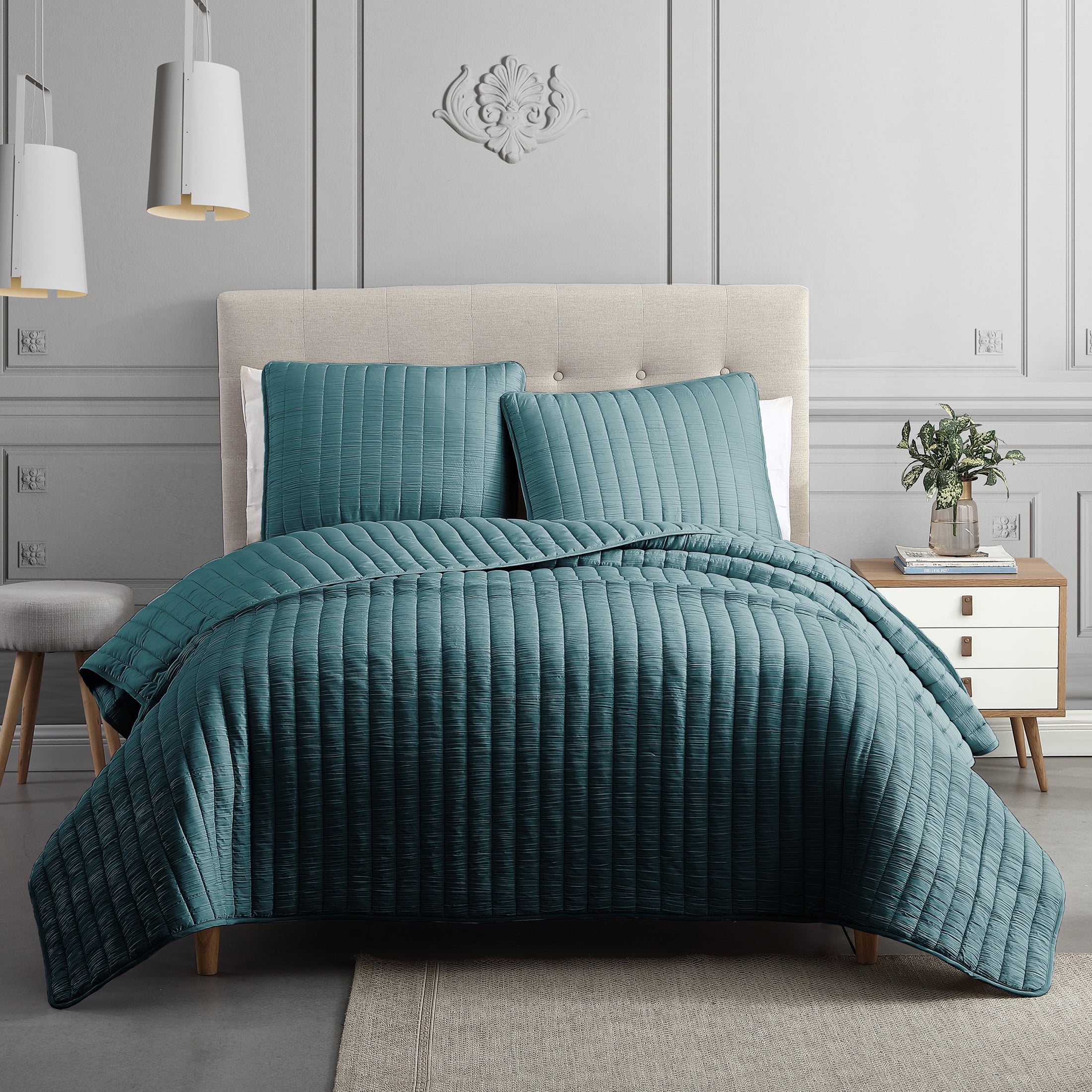 Teal King Reversible Polyester Quilt Set