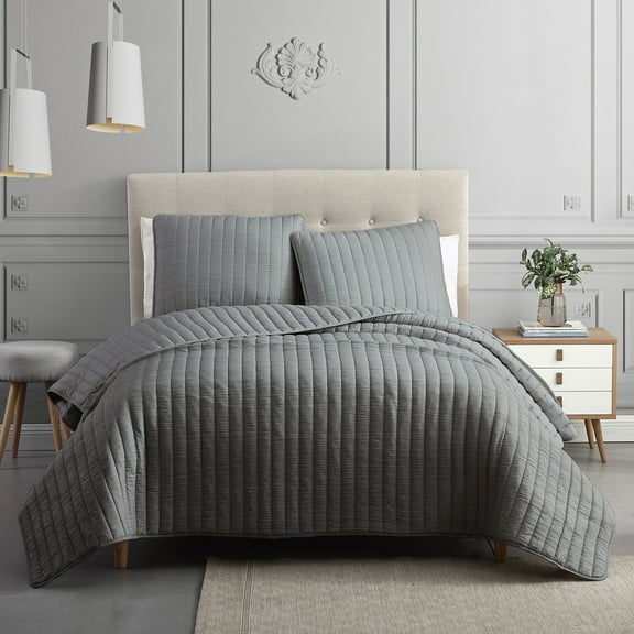 Riverbrook Home 3 Piece Quilt Set, Queen, Dark Gray, Moonstone, Polyfill, Adult