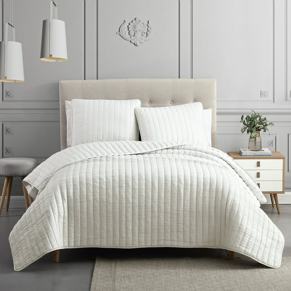 Riverbrook Home 3 Piece Quilt Set, Queen, Ivory, Moonstone, Polyfill, Adult