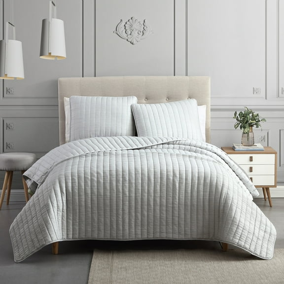 Riverbrook Home 3 Piece Quilt Set, Queen, Light Gray, Moonstone, Polyfill, Adult