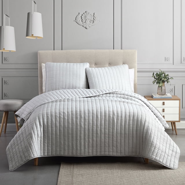 Riverbrook Home 3 Piece Quilt Set, Queen, Light Gray, Moonstone, Polyfill, Adult