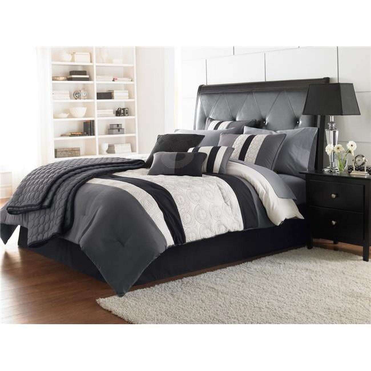 Elsie Gray and Black 7-Piece Queen Comforter Set