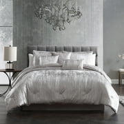 Riverbrook Home 7 Piece Comforter Set, King, Silver, Turin Silver Crinkle Velvet, Polyfill, Adult