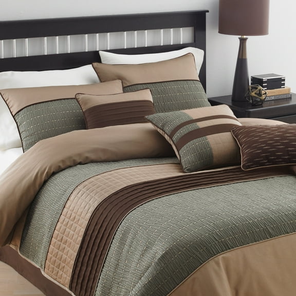 Riverbrook Home 7 Piece Comforter Set,Queen, Brown/Multi, Lexia, Polyfill, Adult