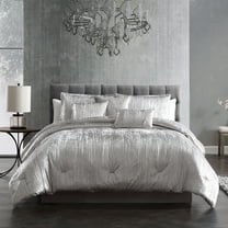 Riverbrook Home 7 Piece Comforter Set, Queen, Silver, Turin Silver Crinkle Velvet, Polyfill, Adult