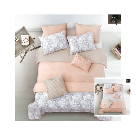 Riverbrook Home 8 pc Layered Comforter & Coverlet Set, King, Blush, Katie, Paisley, Polyfil Filling