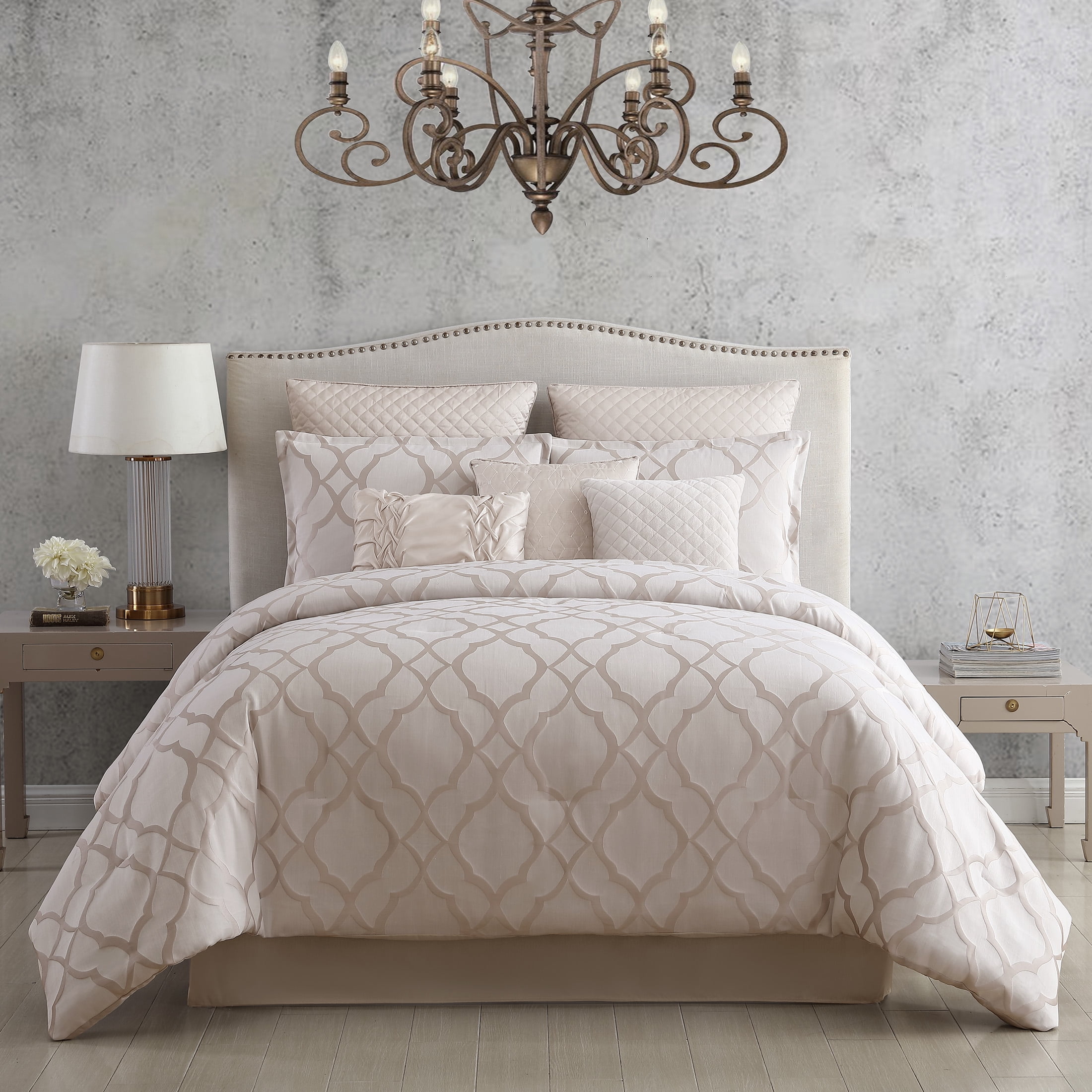 Riverbrook Home 9 Piece Comforter Set, Queen, White, Tinley, Polyfill, Adult