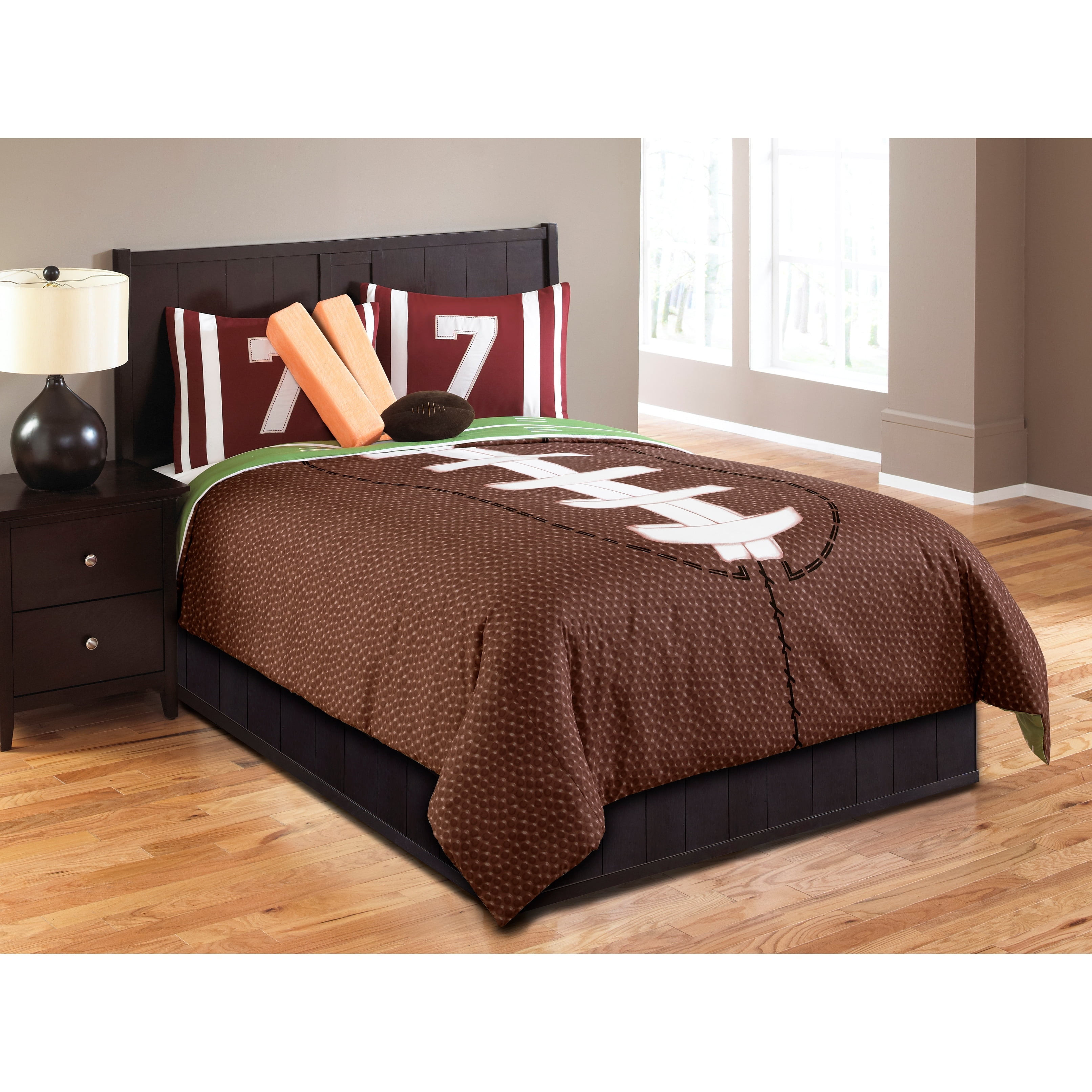 Full Brown Cotton Reversible Kids Sports Comforter Set