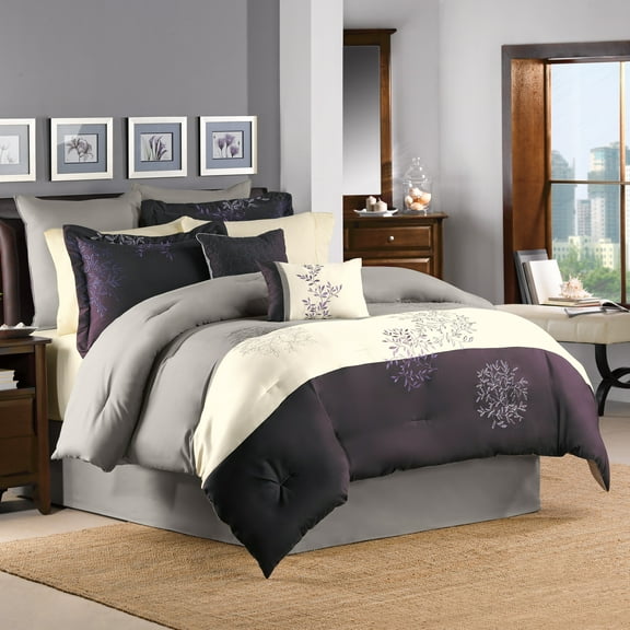 Riverbrook Home Purple and Gray, Polyester 7 Piece Comforter Set, King, Murell, Adult