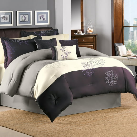 Riverbrook Home Purple and Gray, Polyester 7 Piece Comforter Set, Queen, Murell, Adult