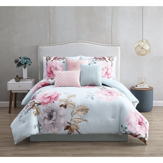 Riverbrook Home Ridgely Blush, Cotton 7 Piece Comforter Set King, Adult