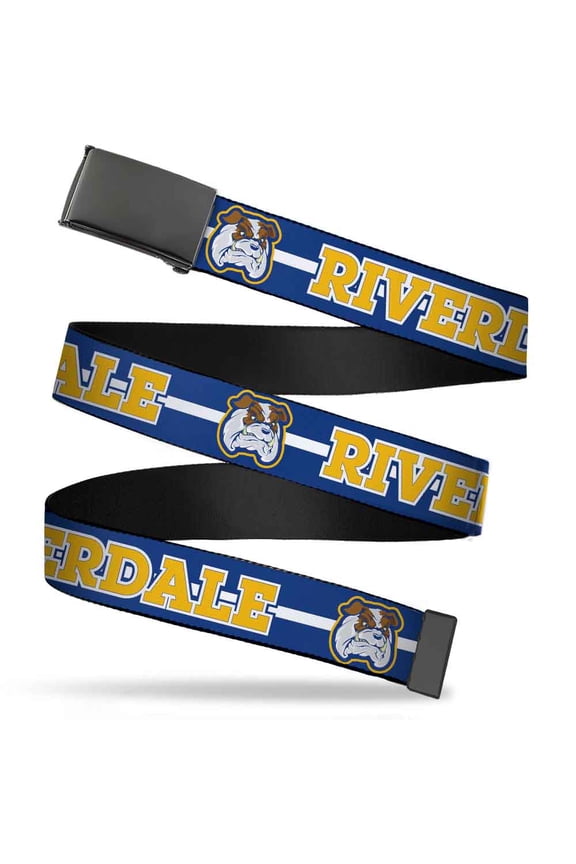 Adjustable Belt, Clamp Buckle, Cut-to-Fit, Riverdale Bulldog Mascot Stripe Blue White Yellow