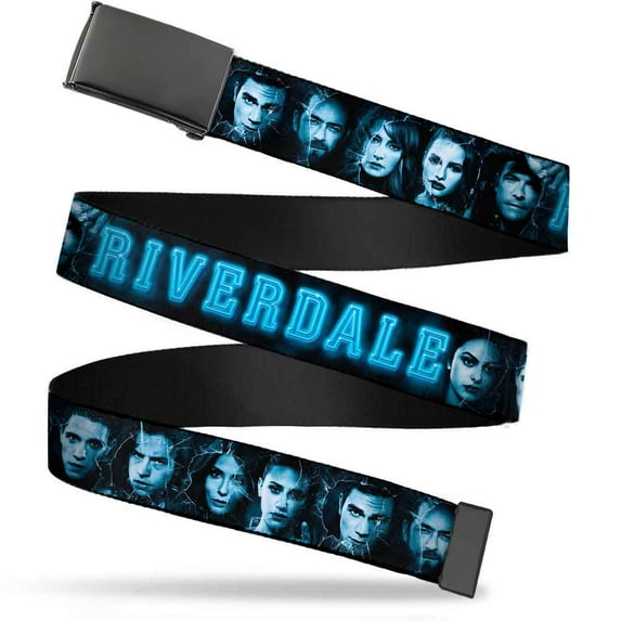 Adjustable Belt, Clamp Buckle, Cut-to-Fit, Riverdale Character Faces Shatter Black Blues