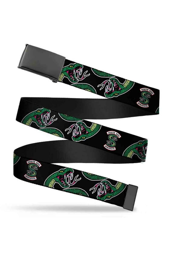 Adjustable Belt, Clamp Buckle, Cut-to-Fit, South Side Serpents Patch Serpents Scattered Black