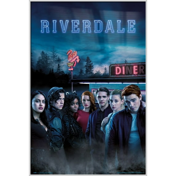 Riverdale - Framed TV Show Poster (Season 3 - The Cast At Diner) (Size: 24" X 36") (Shiny White Aluminum Frame)