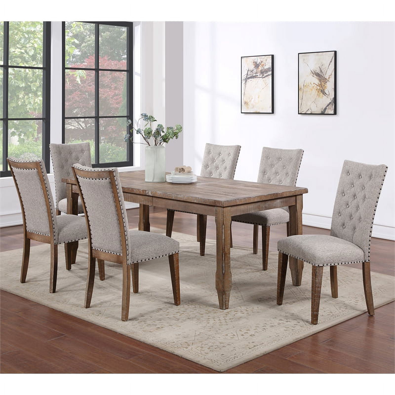 Riverdale Light Brown Distressed Wood 7 Piece Dining Set with Upholstered Chairs