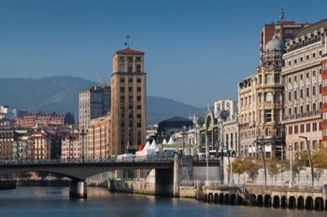 Riverfront Buildings Bilbao Spain Canvas Art - Walter Bibikow DanitaDelimont (37 x 25)