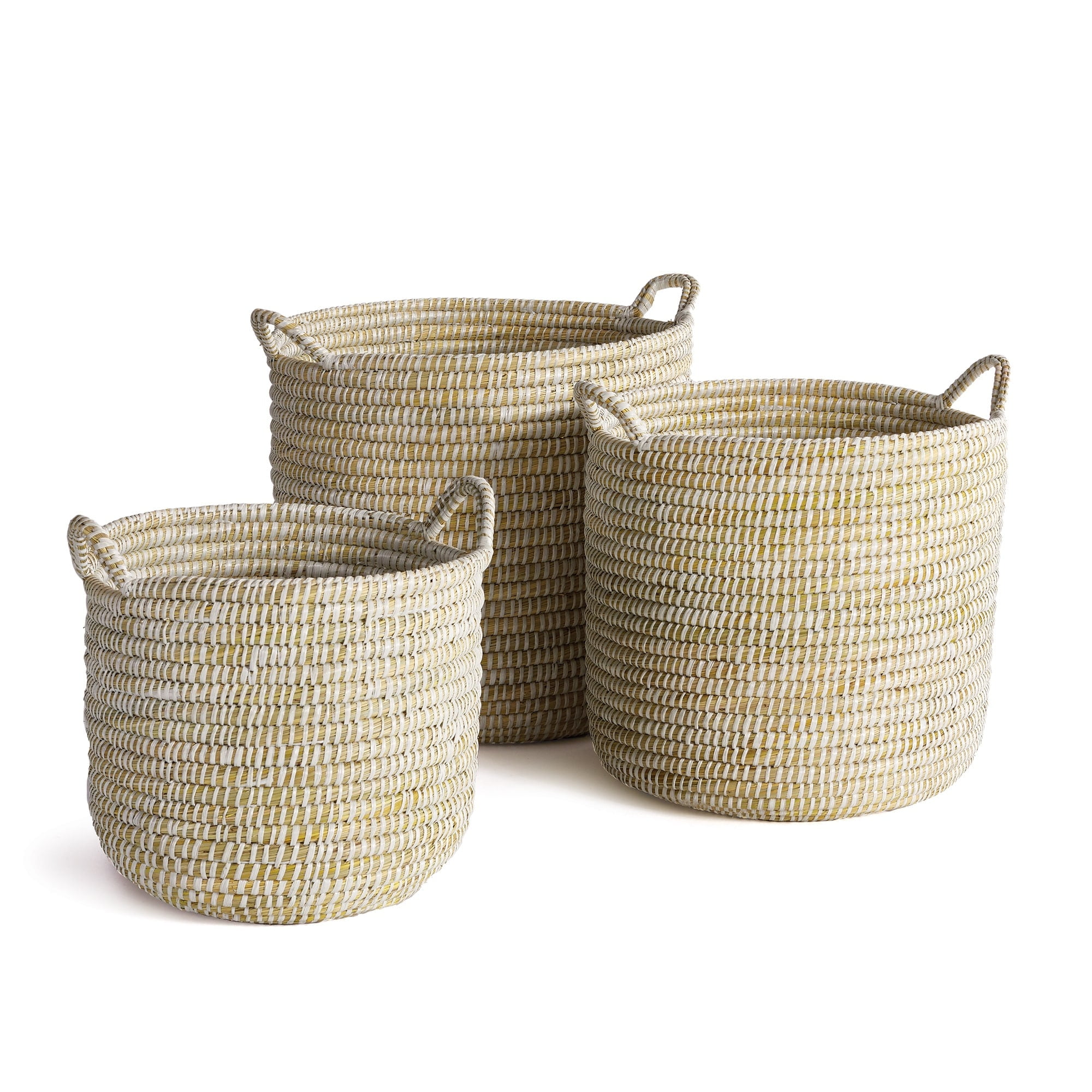 Handwoven Natural Seagrass Round Basket Set with Handles