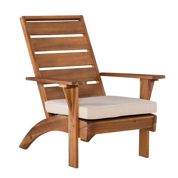 Linon Riverpark Slat Back Acacia Outdoor Lounge Chair with Cushion, Brown/Beige