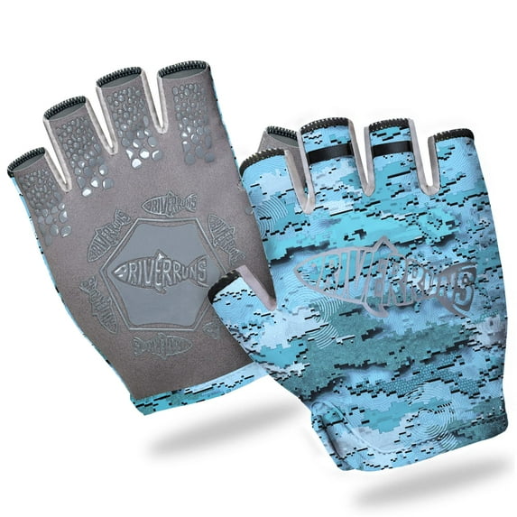 River Runs Lightweight Men's Half Finger Fishing Gloves, Blue