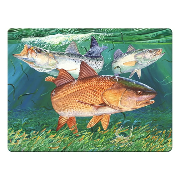 Rivers Edge Products Tempered Glass Cutting Board, 12 by 16 Inches, Redfish and Sea Trout
