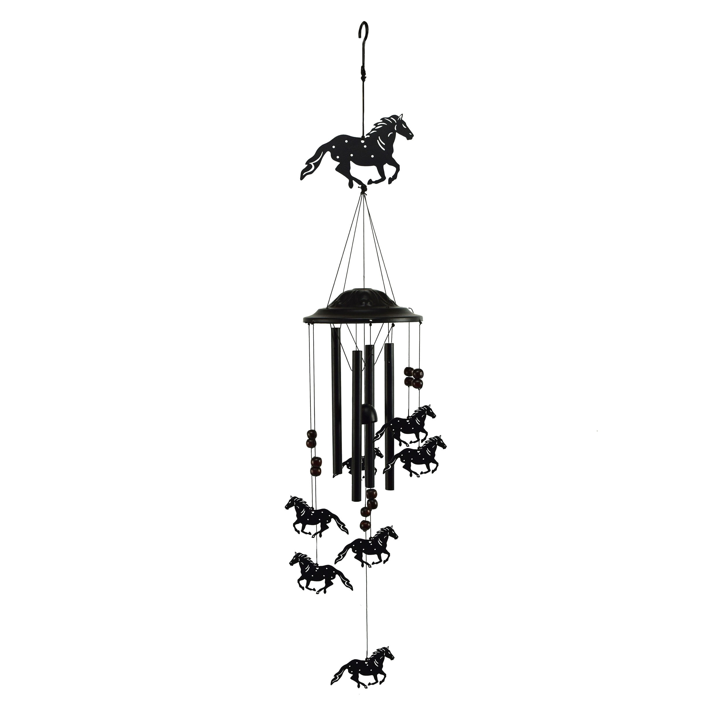 Rivers Edge Products Rivers Edge Products 40" Brass Wind Chime for Outside - Weather-Resistant Soothing Metal Wind Bell - Western Animal Outdoor Decor for Patio, Garden, Porch, Cabin - Horse Black