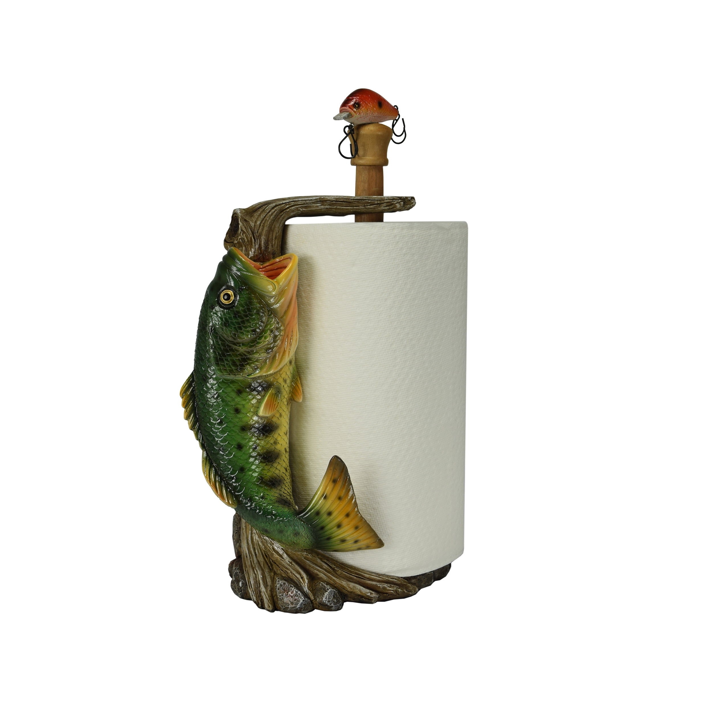 Largemouth Bass Resin and Wood Paper Towel Holder
