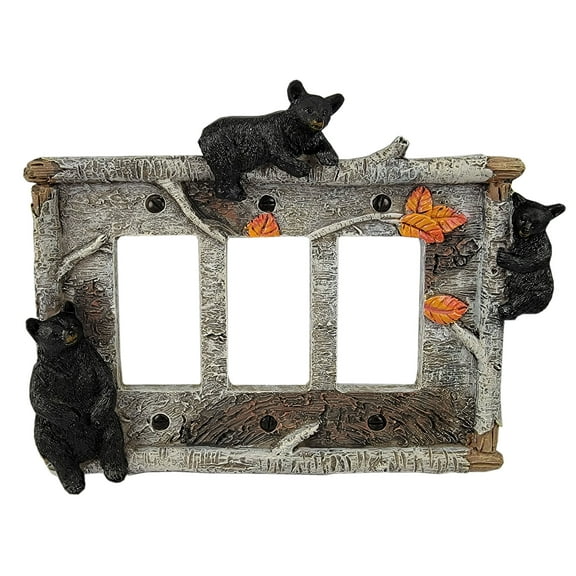 Rivers Edge Products Decora Light Switch Cover Plate, Triple Gang, Poly-Resin Decorator Wall Plate Cover, Hand-Painted Decorative Wall Switch Plate, Screws Included, Birch Bear