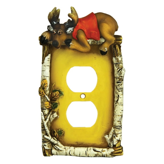 Rivers Edge Products Duplex Outlet Cover Plate, Single-Gang Receptacle Cover, Poly-Resin Wall Outlet Cover, Hand-Painted Decorative Electrical Wall Plate, Screws Included, Playful Deer