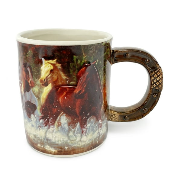 Rivers Edge Products Horse 3D Ceramic Coffee Mug with Handle, 15 Ounces, Espresso Cups and Coffee Cups Ceramic, Perfect for Coffee, Expresso, Latte, or Tea, Horse Scene