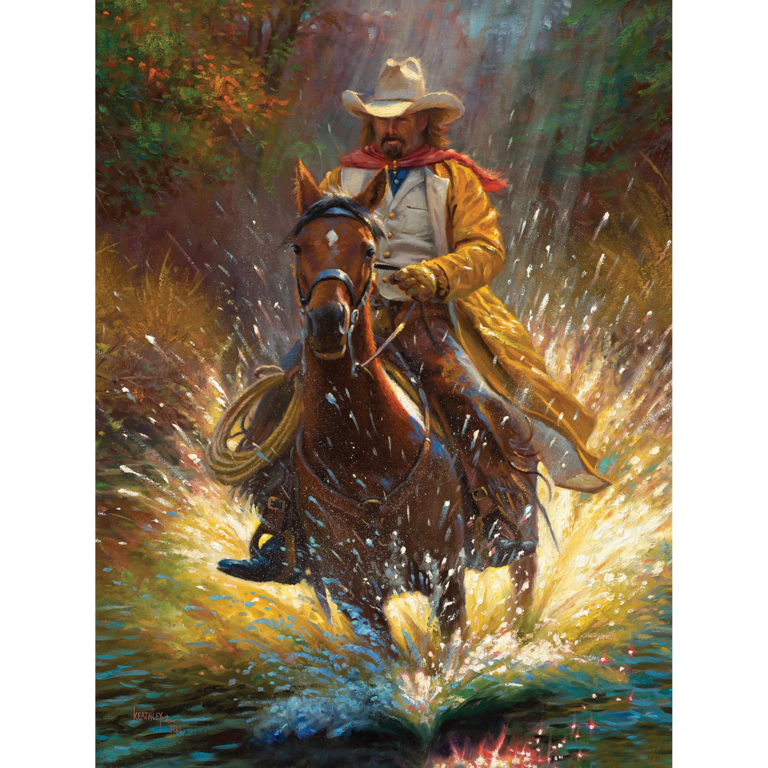 Cowboy Riding Horse LED Canvas Wall Art, 16 x 12 Inches