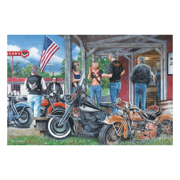Rivers Edge Products LED Canvas Wall Art, 24 by 16 Inches, Fiber Optic Light Up Wall Decor, Battery Operated Lighted Canvas Print, LED Light Kitchen, Bedroom, or Home Decor, Rusty Motorcycle