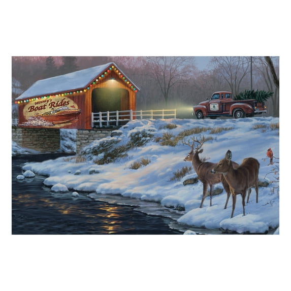 Rivers Edge Products LED Canvas Wall Art, 24 by 16 Inches, Fiber Optic Light Up Wall Decor, Battery Operated Lighted Nature Canvas Print, LED Light Kitchen, Bedroom, or Home Decor, Boat Rides