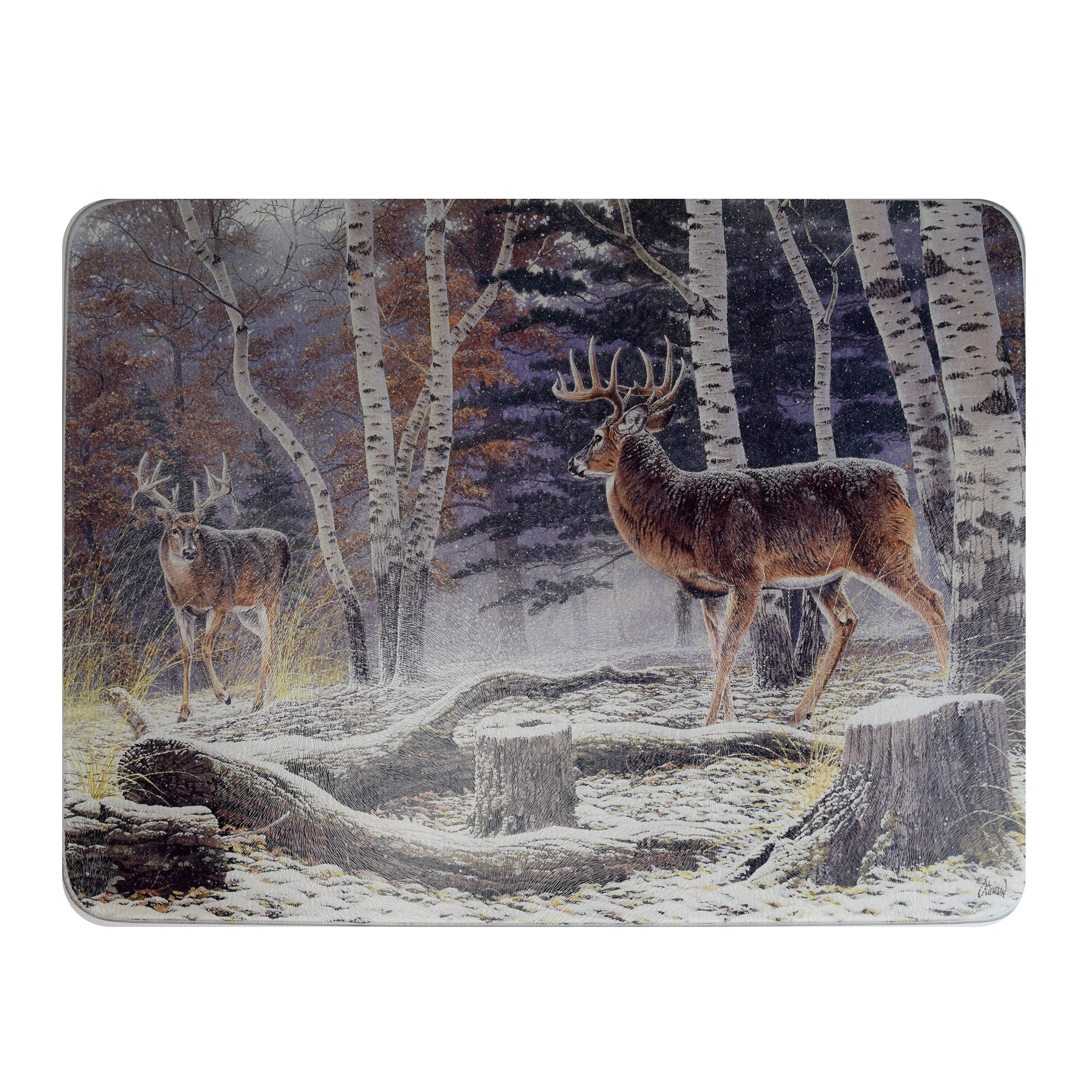 Large Rectangular Decorative Glass Cutting Board with Deer Design